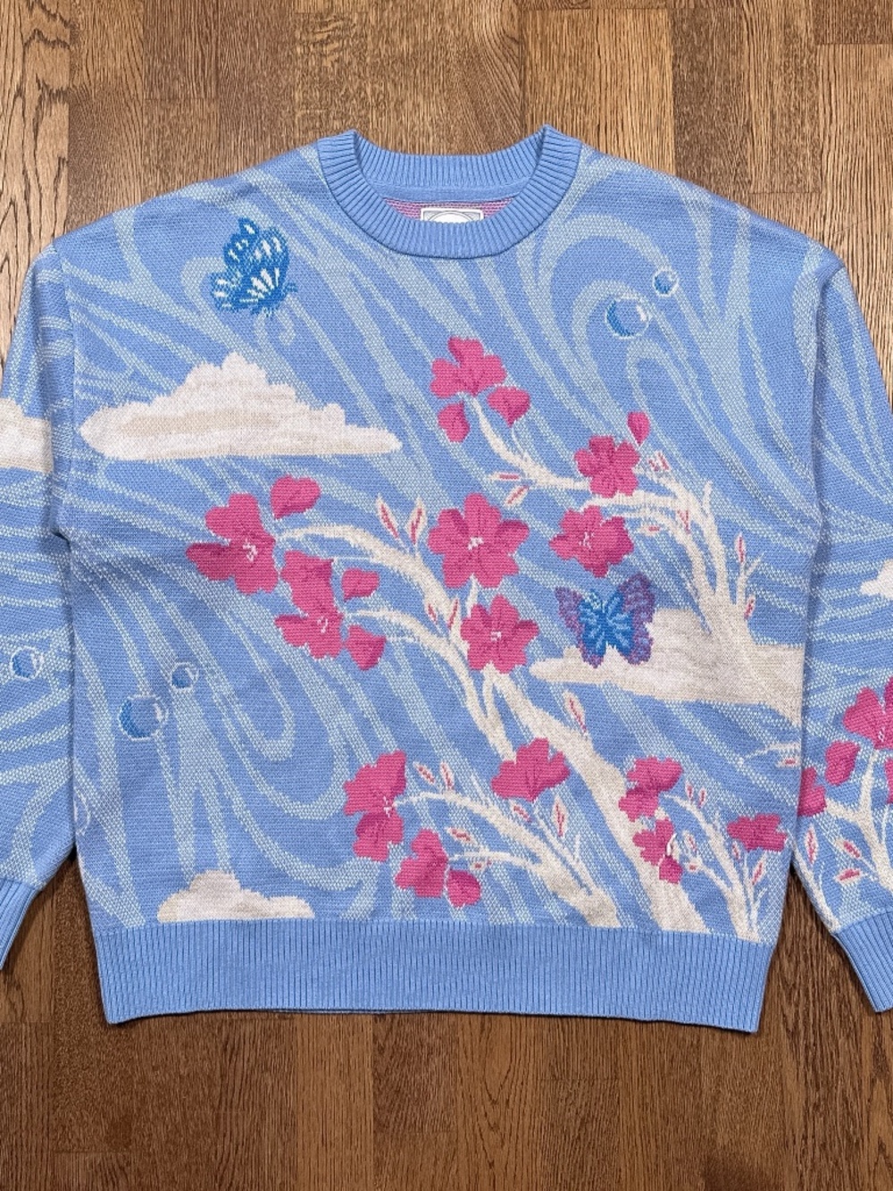 Roots x Wicked Oz Crewneck Heavyweight Sweater Blue Pink Womens Large